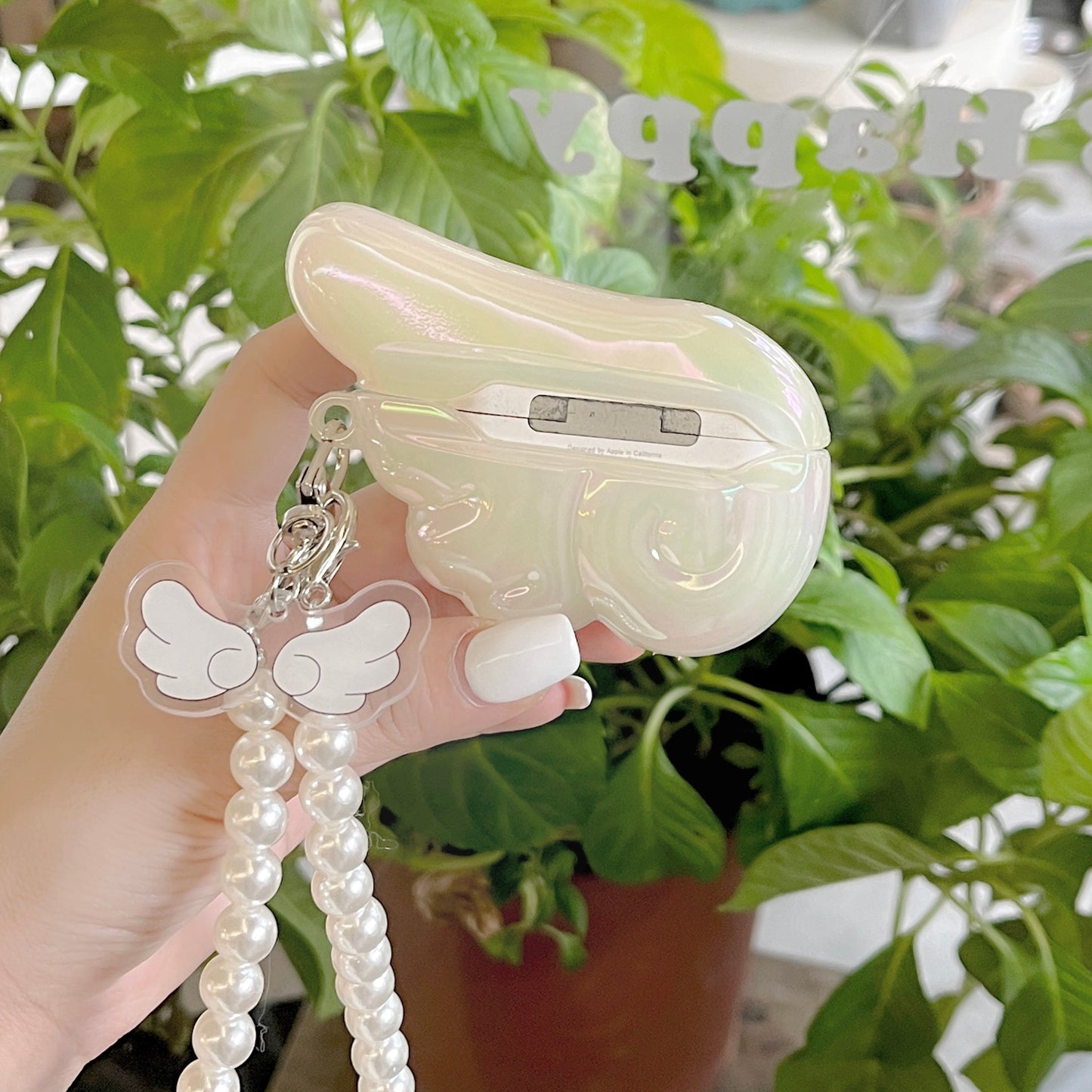 Angel Wing AirPods Case with Pearl & Beaded Charm